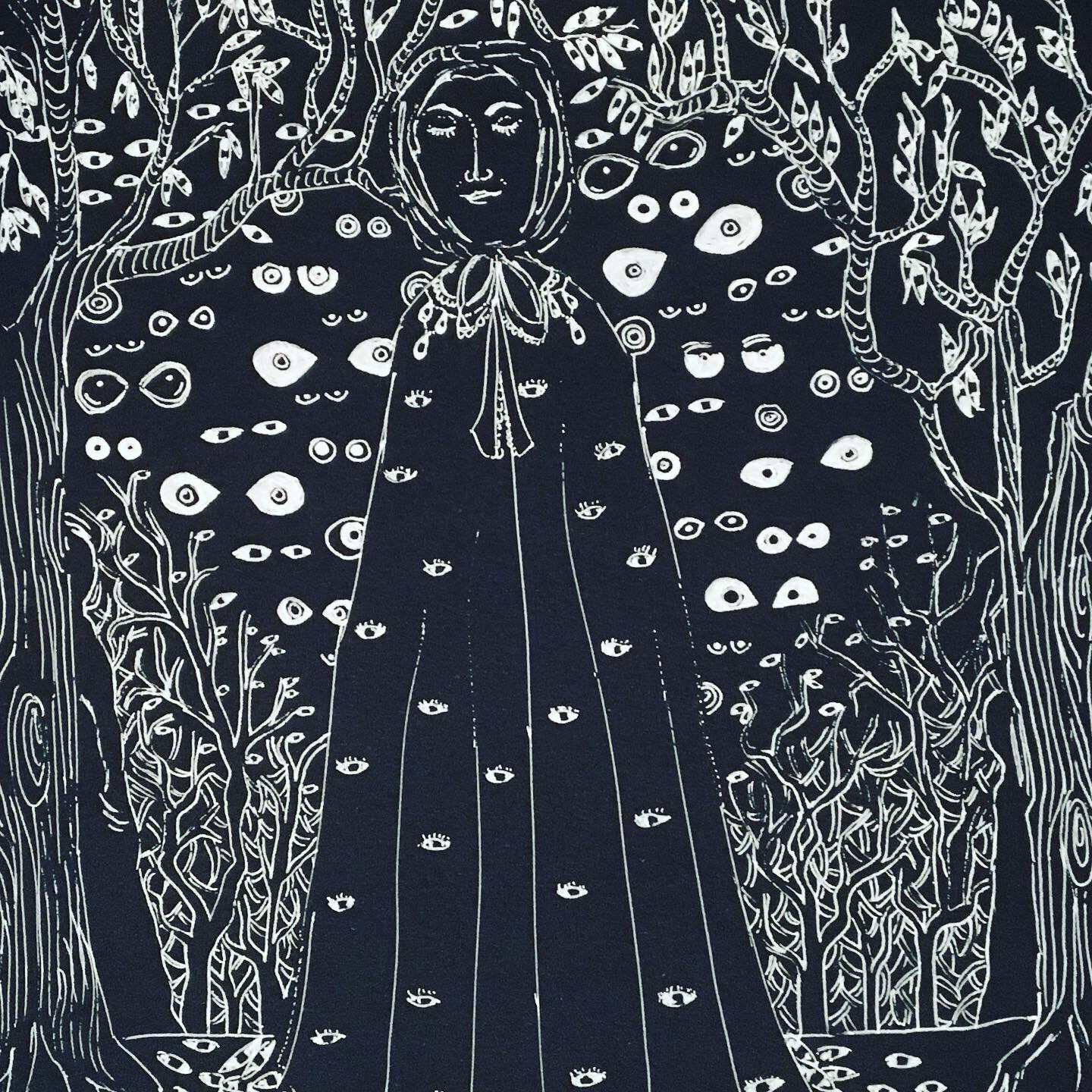 illustration for Maliene opera with white ink on black paper
